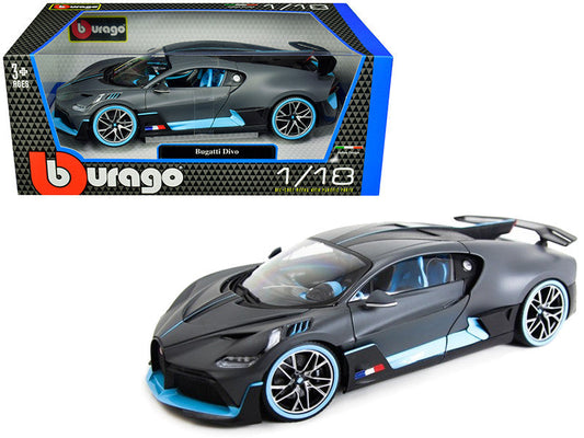 Bugatti Divo Matt Gray with Blue Accents 1/18 Diecast Model Car by Bburago LuxuryLifeWay Online Store