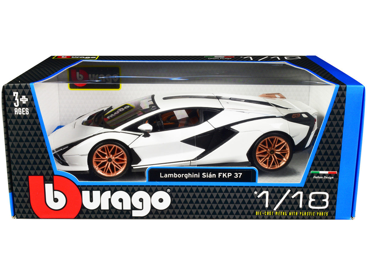 Lamborghini Sian FKP 37 White with Copper Wheels 1/18 Diecast Model Car by Bburago LuxuryLifeWay Online Store