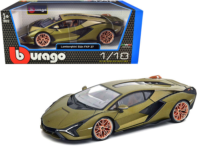 Lamborghini Sian FKP 37 Matt Green Metallic with Copper Wheels 1/18 Diecast Model Car by Bburago LuxuryLifeWay Online Store
