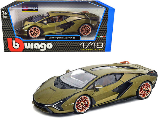 Lamborghini Sian FKP 37 Matt Green Metallic with Copper Wheels 1/18 Diecast Model Car by Bburago LuxuryLifeWay Online Store
