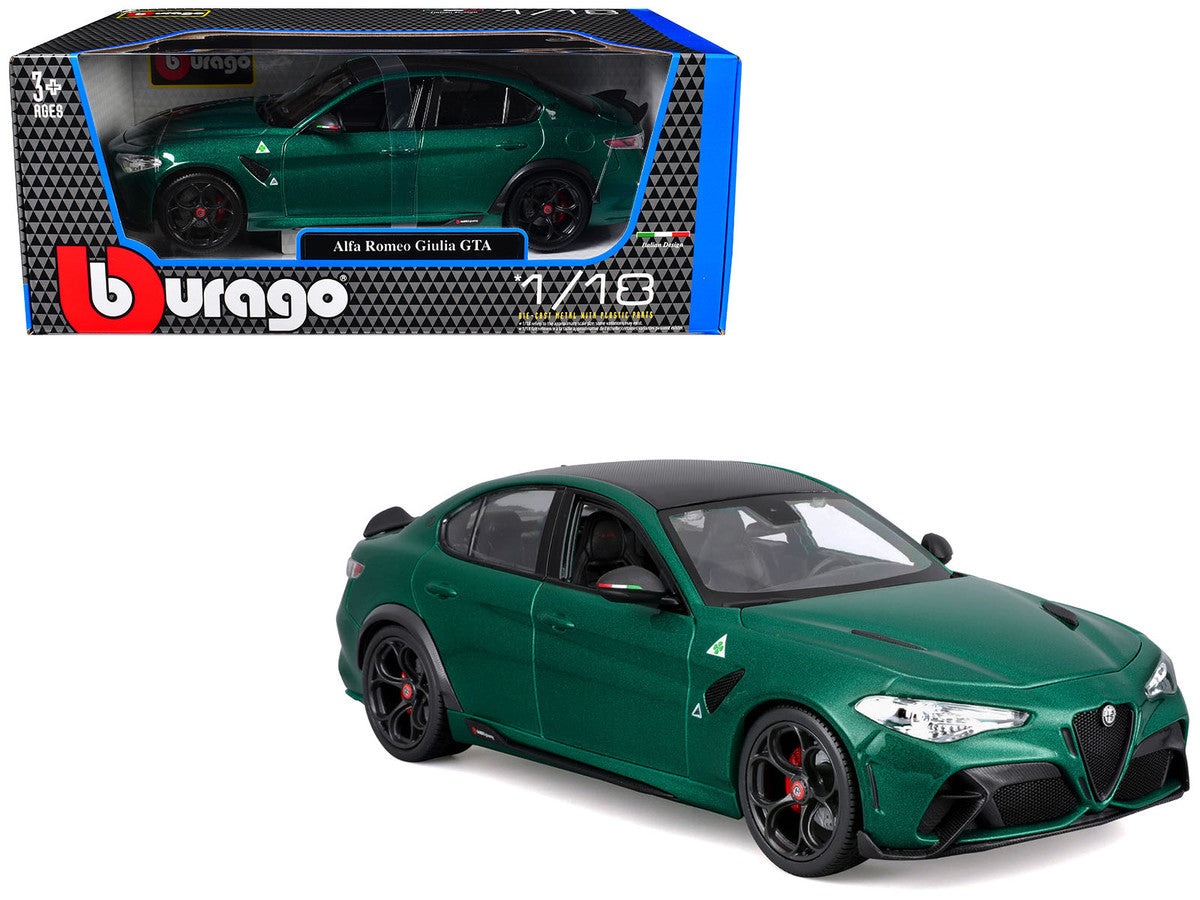 Alfa Romeo Giulia GTA Green Metallic with Carbon Top 1/18 Diecast Model Car by Bburago LuxuryLifeWay Online Store