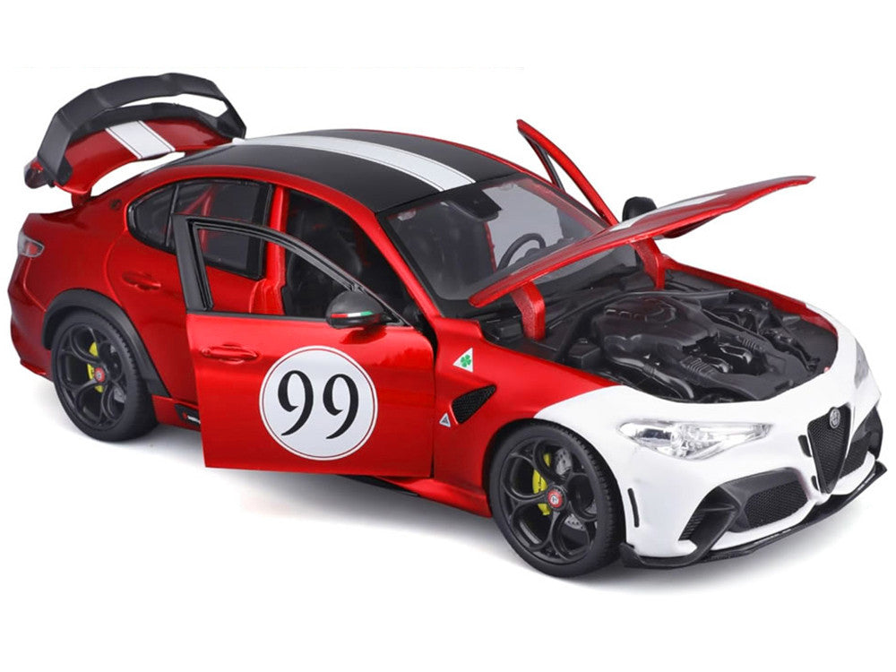 Alfa Romeo Giulia GTAm #99 Red Metallic with Black Top and White Graphics 1/18 Diecast Model Car by Bburago LuxuryLifeWay Online Store