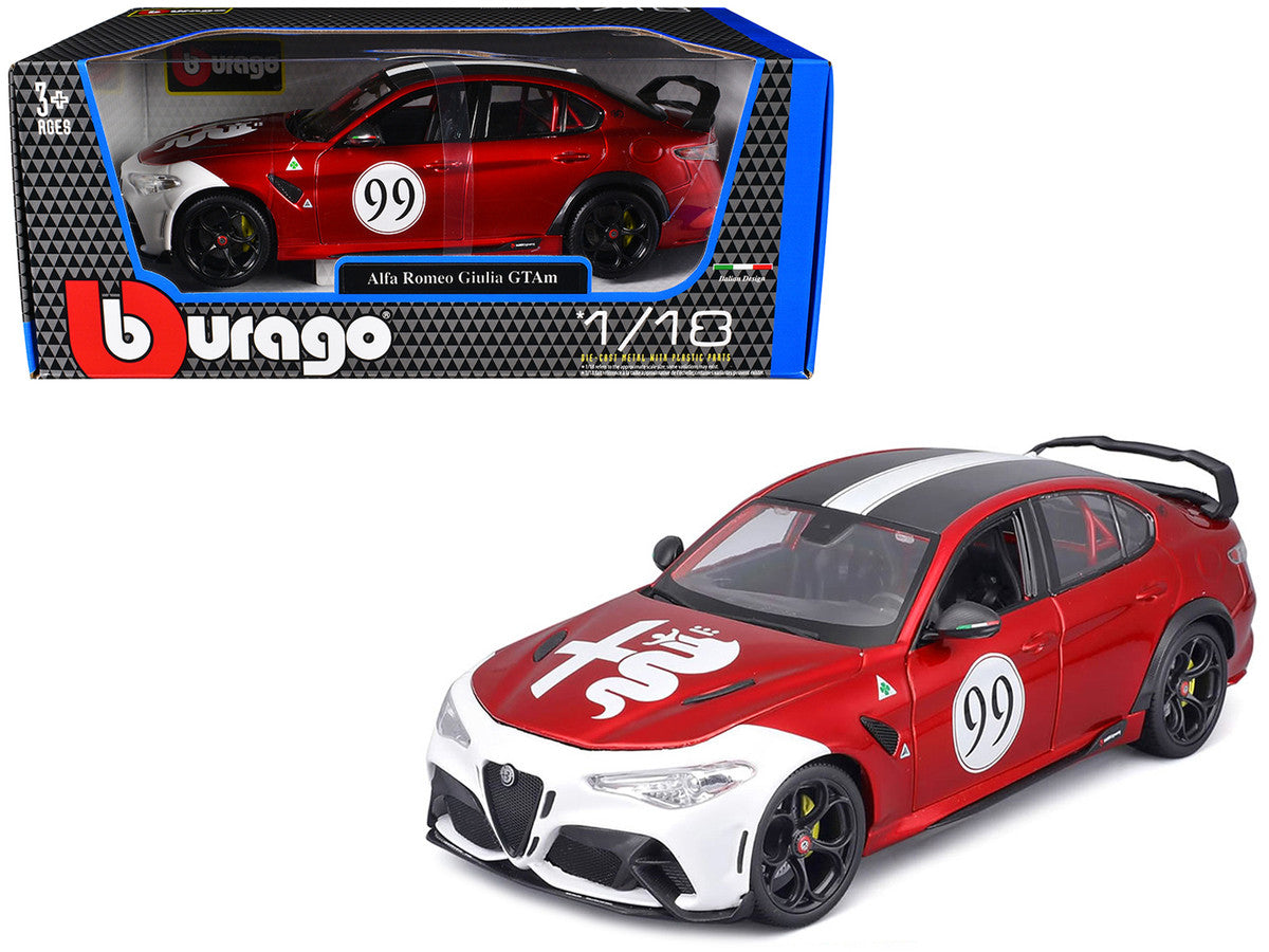 Alfa Romeo Giulia GTAm #99 Red Metallic with Black Top and White Graphics 1/18 Diecast Model Car by Bburago LuxuryLifeWay Online Store