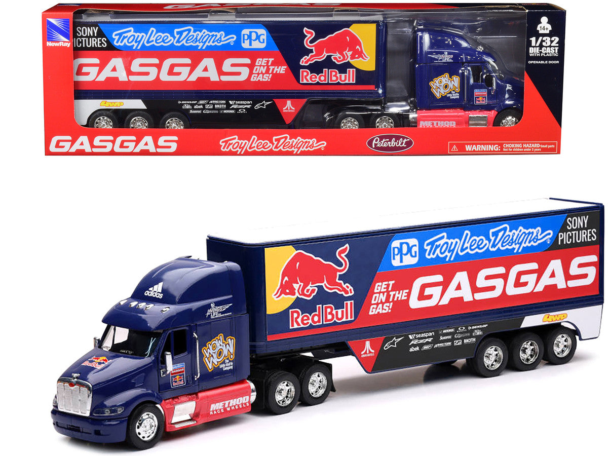 Peterbilt 387 Truck Dark Blue "Red Bull - Troy Lee Designs - GASGAS" 1/32 Diecast Model by New Ray LuxuryLifeWay Online Store
