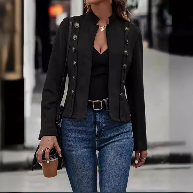 Double-row Metal Buckle Deerskin Velvet Retro Long-sleeved Coat LadyShow.Store