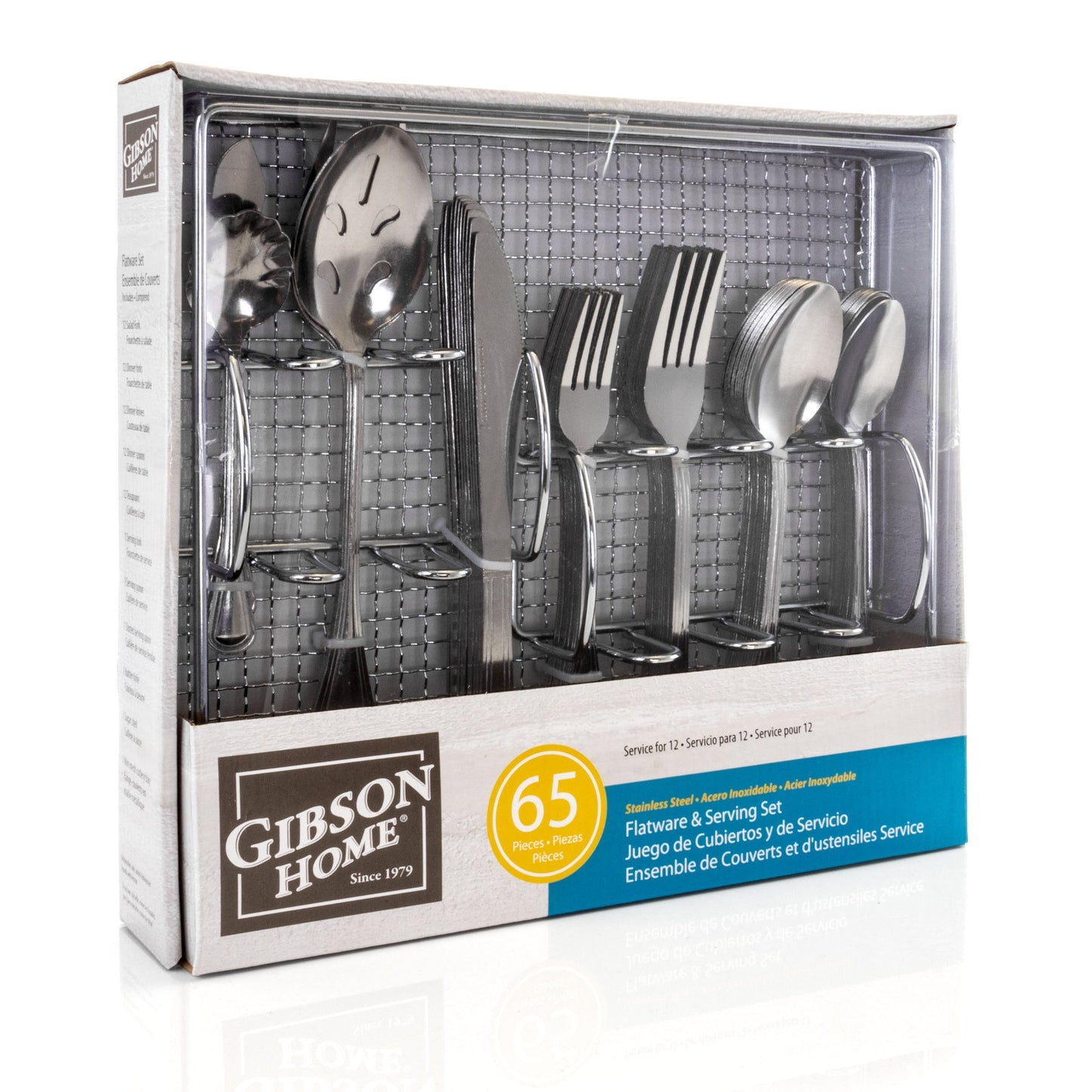 Gibson Home South Bay 65 Piece Stainless Steel Flatware Service Set with Wire Caddy LuxuryLifeWay Online Store