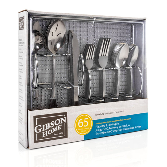 Gibson Home South Bay 65 Piece Stainless Steel Flatware Service Set with Wire Caddy LuxuryLifeWay Online Store