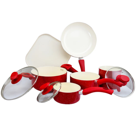 Oster Cocina San Jacinto Aluminum Cookware Set in Red Speckled Finish, Set of 9 LuxuryLifeWay Online Store