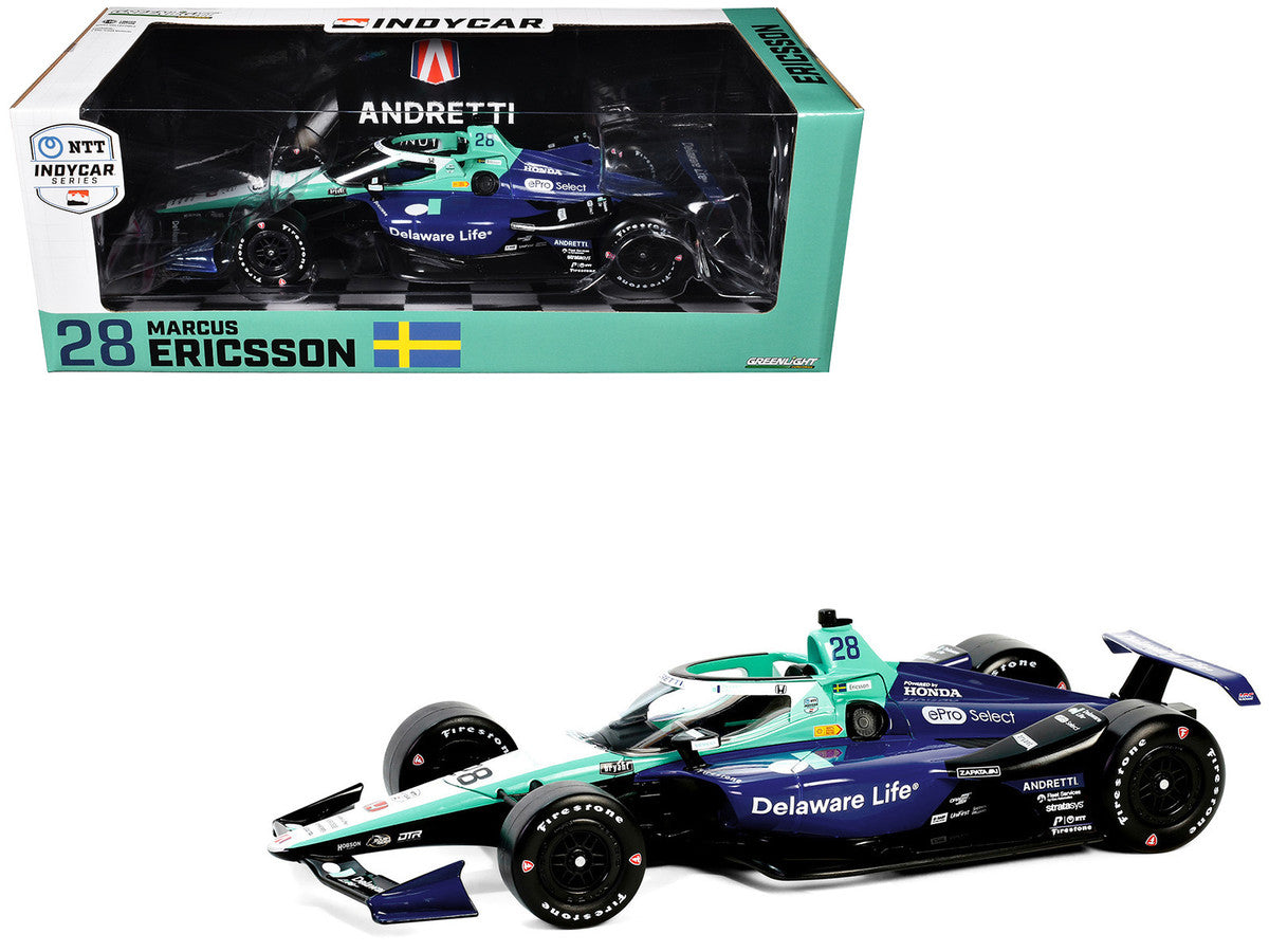 Dallara IndyCar #28 Marcus Ericsson "Delaware Life" Andretti Autosport "NTT IndyCar Series" (2024) 1/18 Diecast Model Car by Greenlight LuxuryLifeWay Online Store