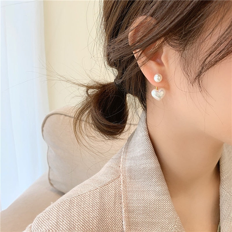 Silver Needle Simple Small Love Pearl Stud Earrings