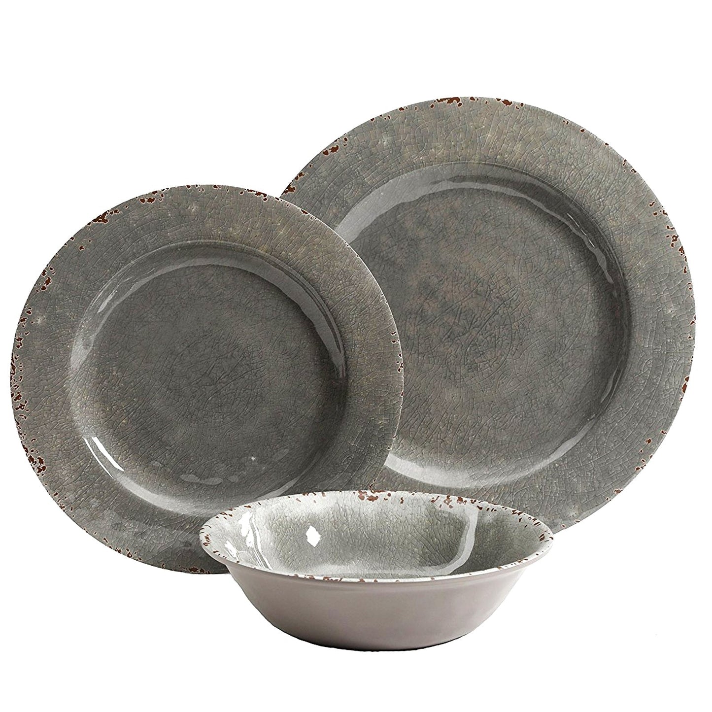 Studio California Mauna 12 Piece Dinnerware Set in  Gray Crackle Look Decal LuxuryLifeWay Online Store