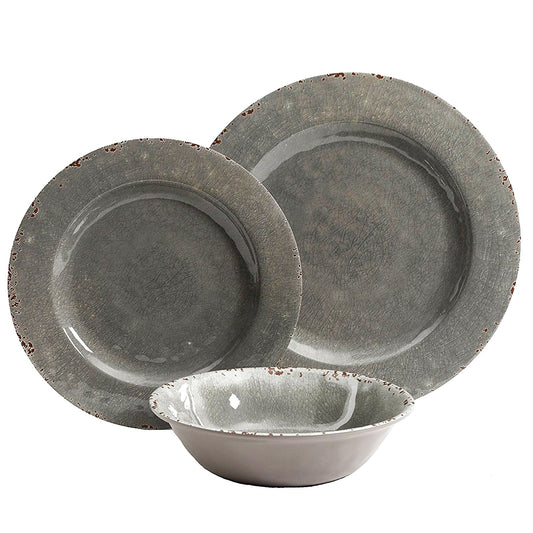 Studio California Mauna 12 Piece Dinnerware Set in  Gray Crackle Look Decal LuxuryLifeWay Online Store