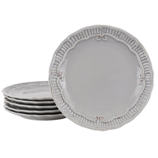 Modern Southern Home Capri 6 Piece 9 Inch Stoneware Embossed Dessert Plate Set in Grey LuxuryLifeWay Online Store