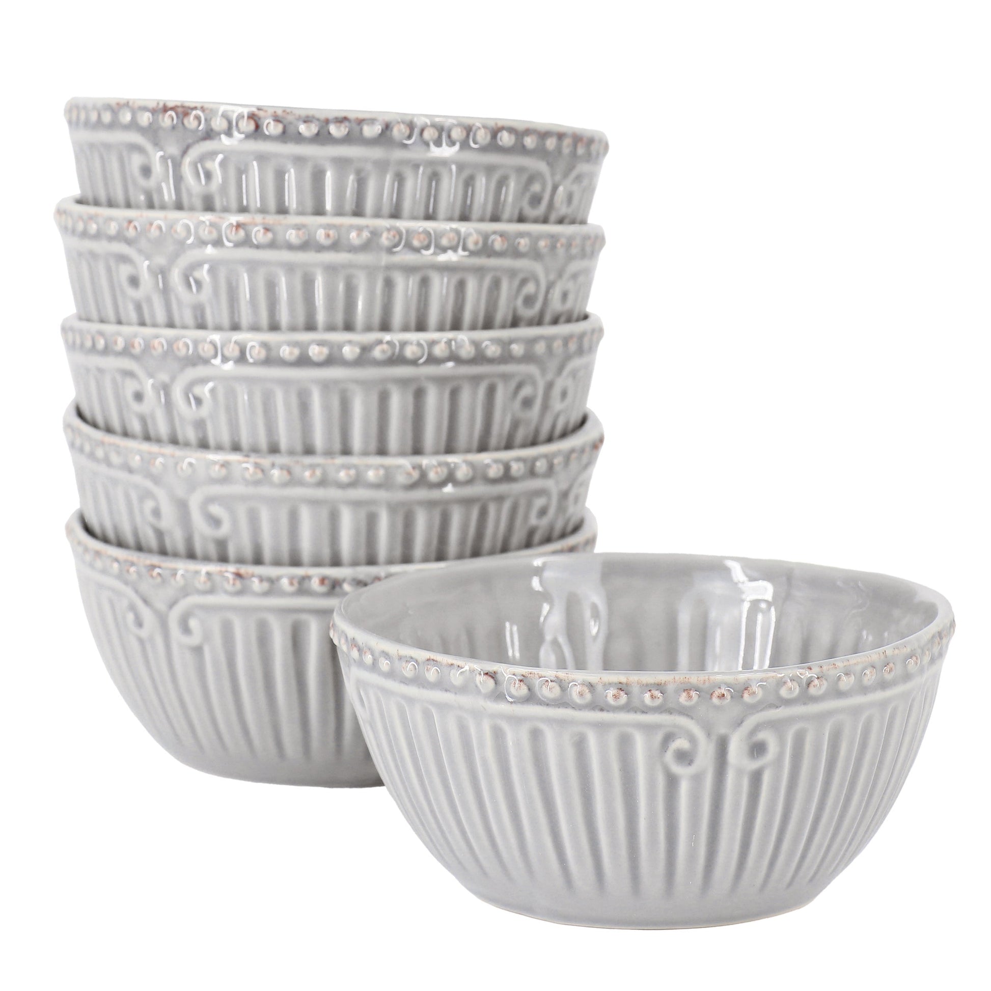 Modern Southern Home Capri 6 Piece 6 Inch Stoneware Embossed Cereal Bowl Set in Grey LuxuryLifeWay Online Store