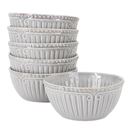 Modern Southern Home Capri 6 Piece 6 Inch Stoneware Embossed Cereal Bowl Set in Grey LuxuryLifeWay Online Store