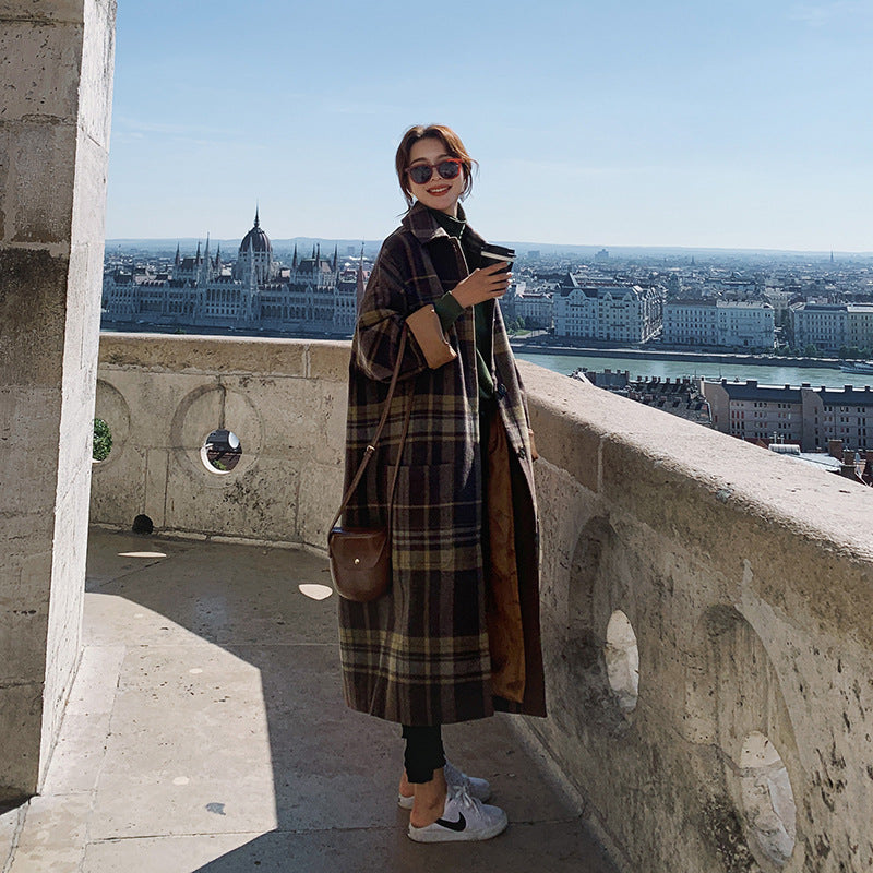 Women's Autumn And Winter Loose Thick Plaid Woolen Coat Best YouTube Store