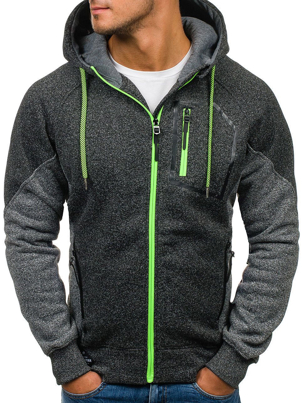 Men's Long Sleeve Hoodie Hoodie Zip Pocket Paneling Jacket