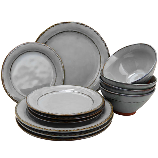 Gibson Elite Terranea 12 Piece Dinnerware Set in Grey LuxuryLifeWay Online Store