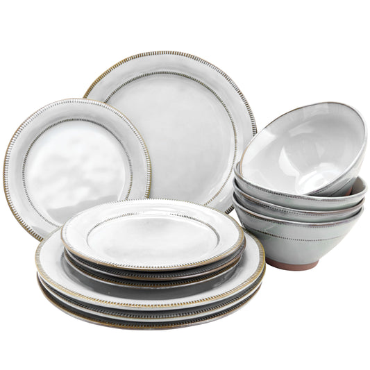Gibson Elite Terranea 12 Piece Stoneware Dinnerware Set in White, Service for 4 LuxuryLifeWay Online Store