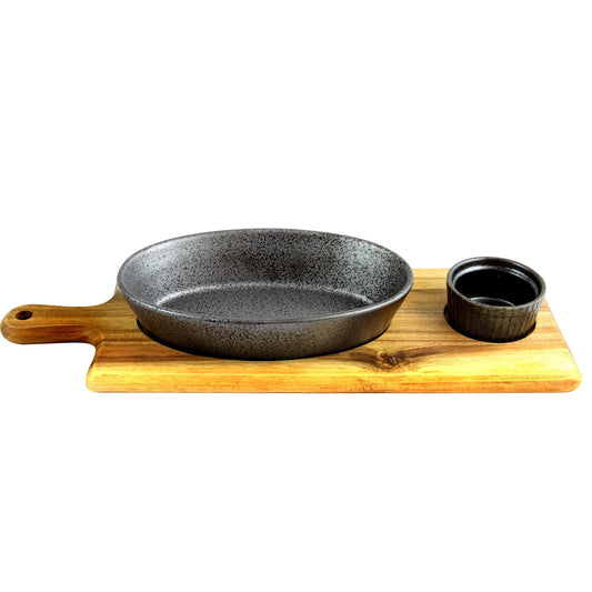 Gibson Elite Gracious Dining 3-Piece Reactive Fine Ceramic Bowl Set With Acacia Wood Tray in Gray LuxuryLifeWay Online Store