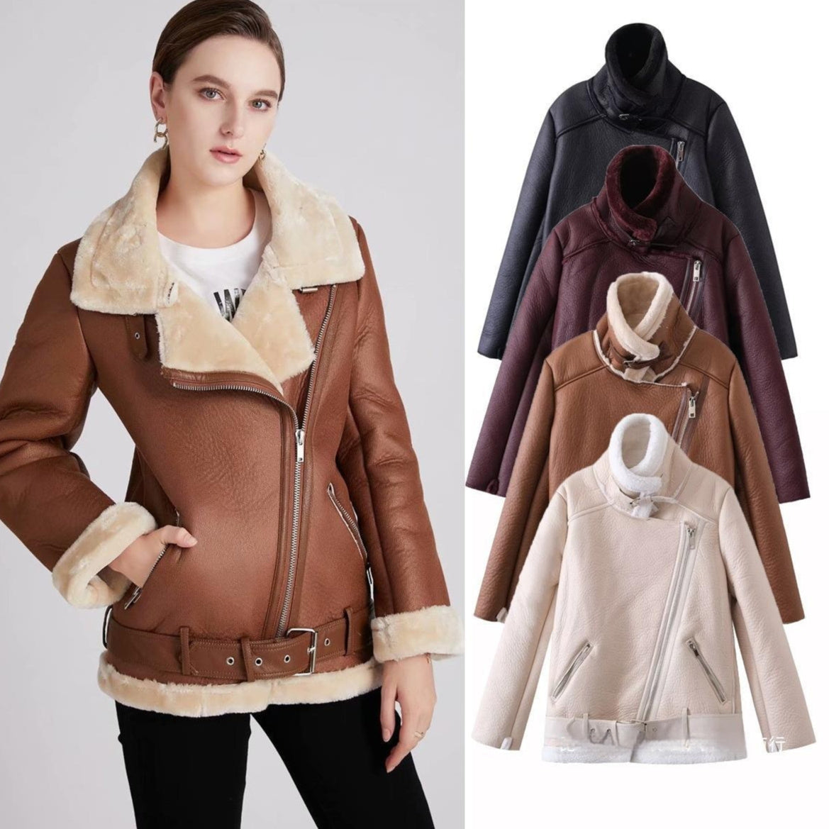 Burst Board Fur Integrated Lamb Fur Thick Warm Jacket Motorcycle LadyShow.Store
