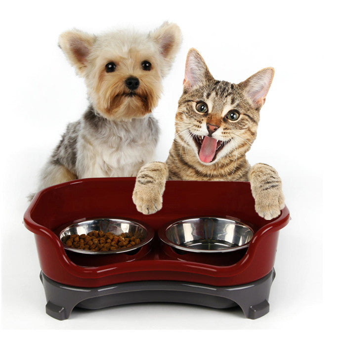 Dog bowl cat bowl pet cat double basin splash-proof neat dog cat rice bowl food bowl stainless steel bowl Pets Fashion