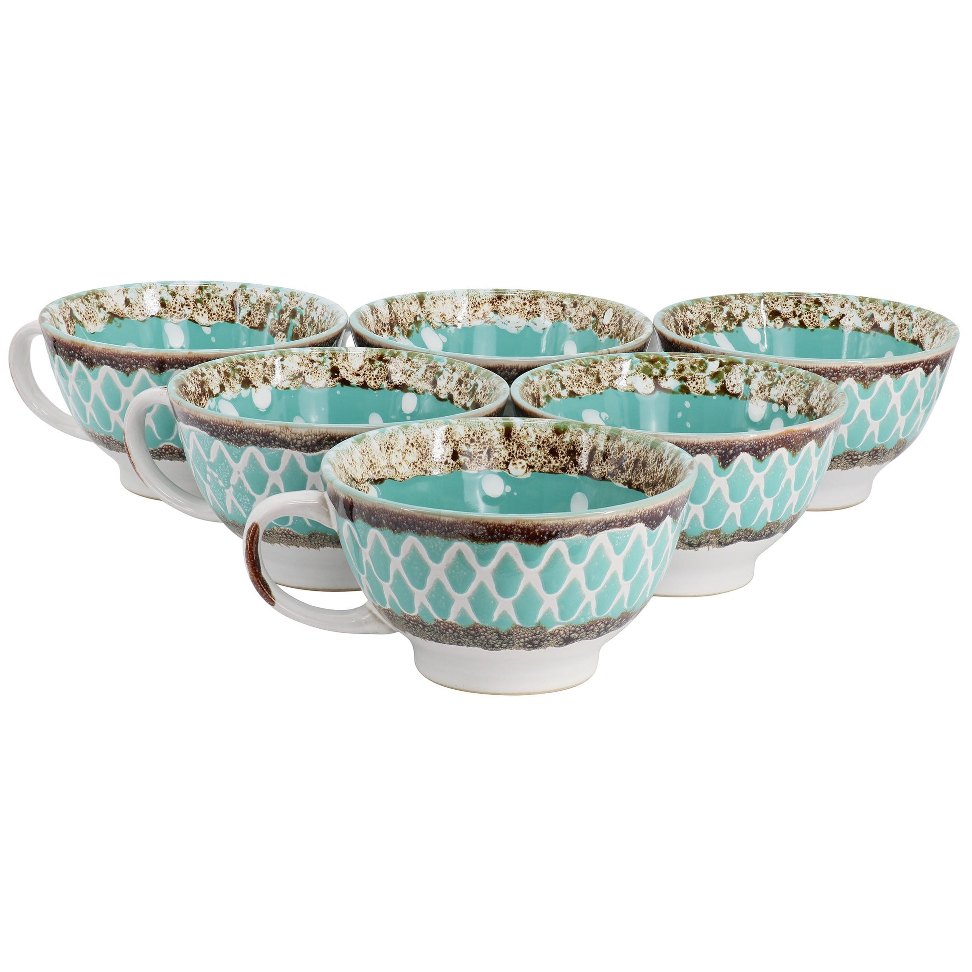 Meritage Otis 6 Piece 27 Ounce Stoneware Soup Bowl with Handle Set in Turquoise LuxuryLifeWay Online Store