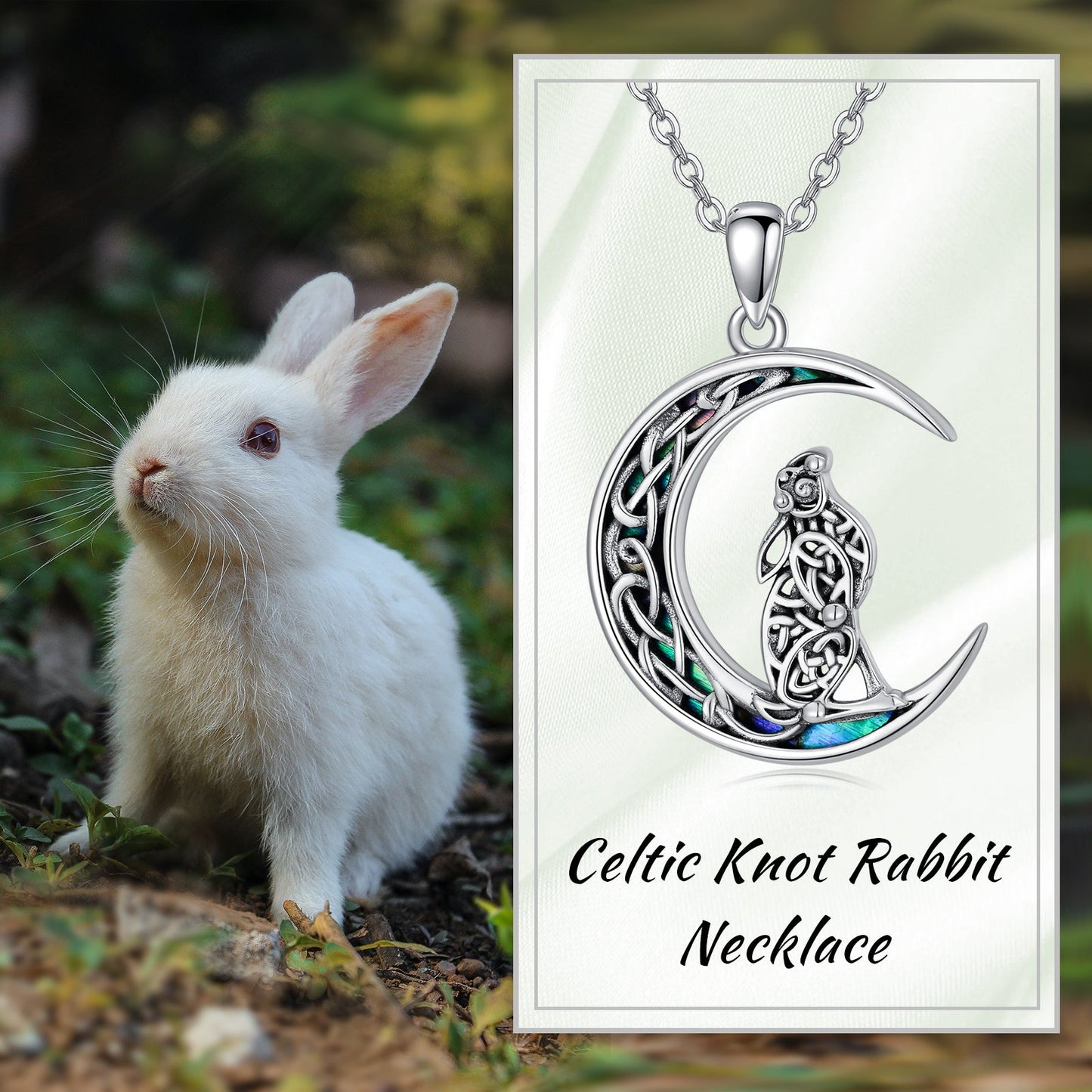 Celtic Knot Bunny Moon Necklace Sterling Silver Abalone Shellfish Pendant Jewelry Gifts LadyShow.Store