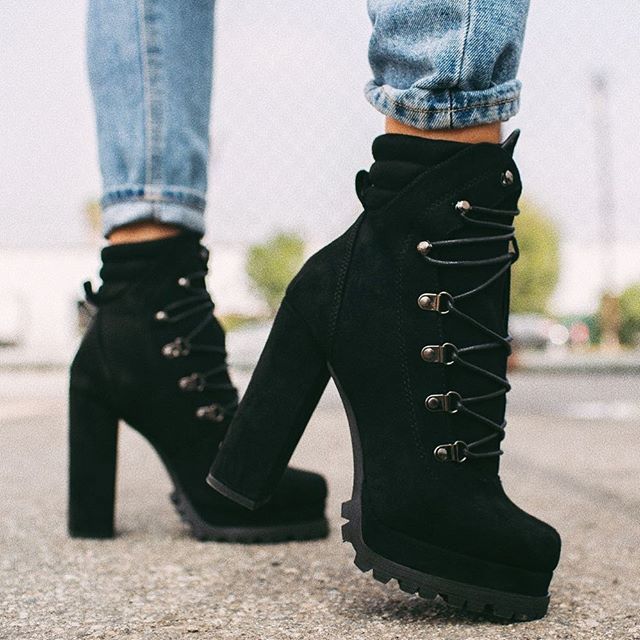 High-heel lace-up rivet short boots Best YouTube Store