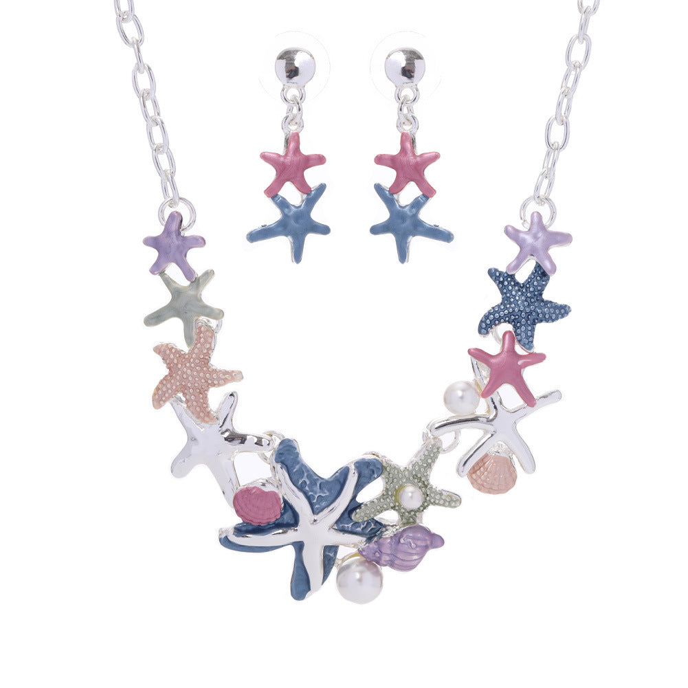 Starfish Shell Jewelry Necklace And Earrings Suite LadyShow.Store