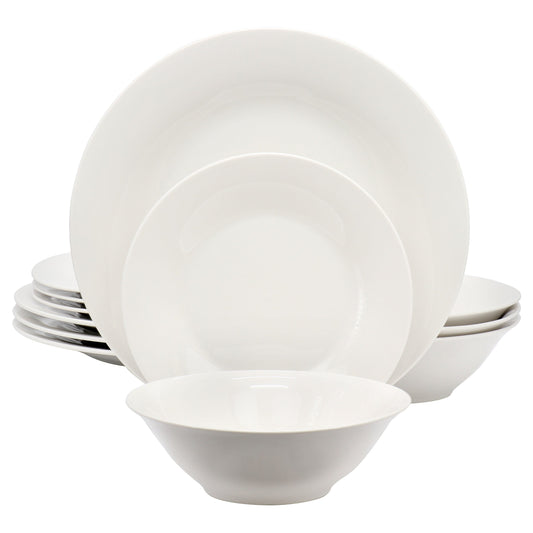 Gibson Home Everyday 12 Piece Round Fine Ceramic Dinnerware Set in White LuxuryLifeWay Online Store
