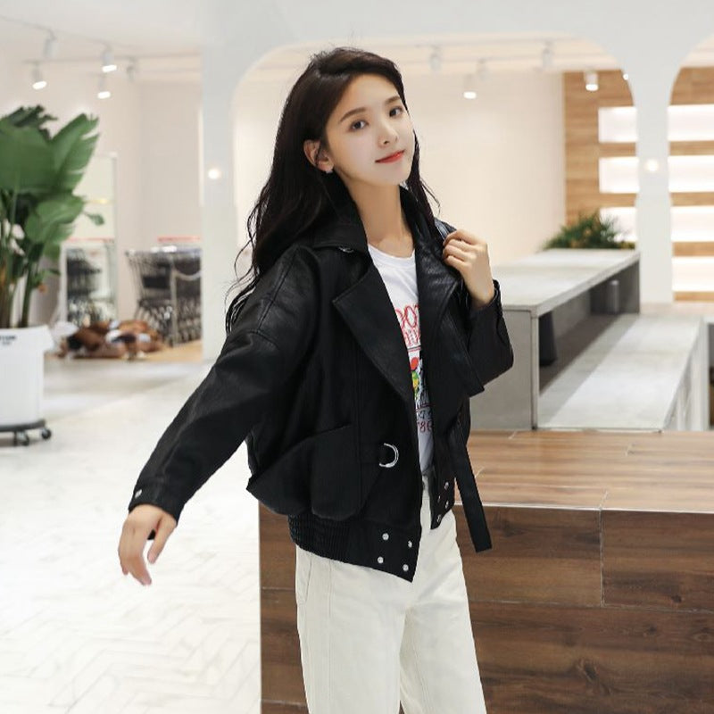 Leather Clothing All-match Beige Loose Motorcycle Jacket Best YouTube Store