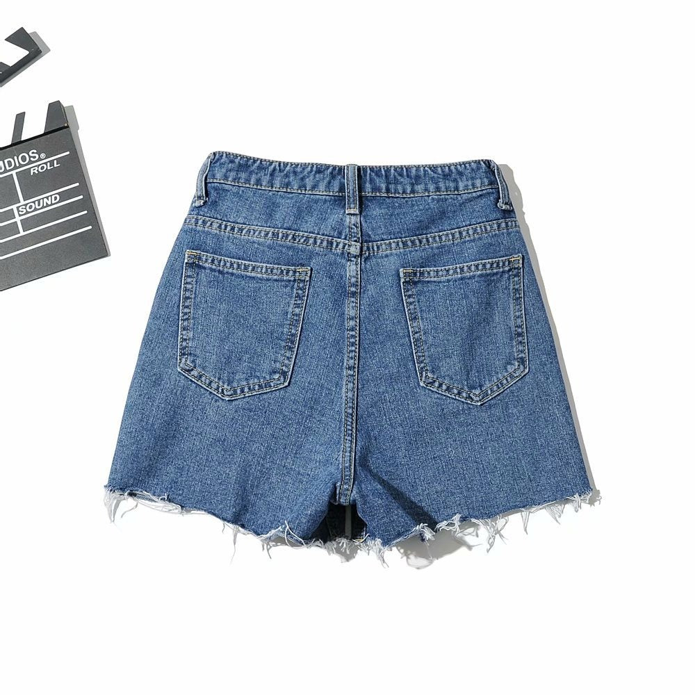 Asymmetrical Slanted Denim Shorts Pi-Mart