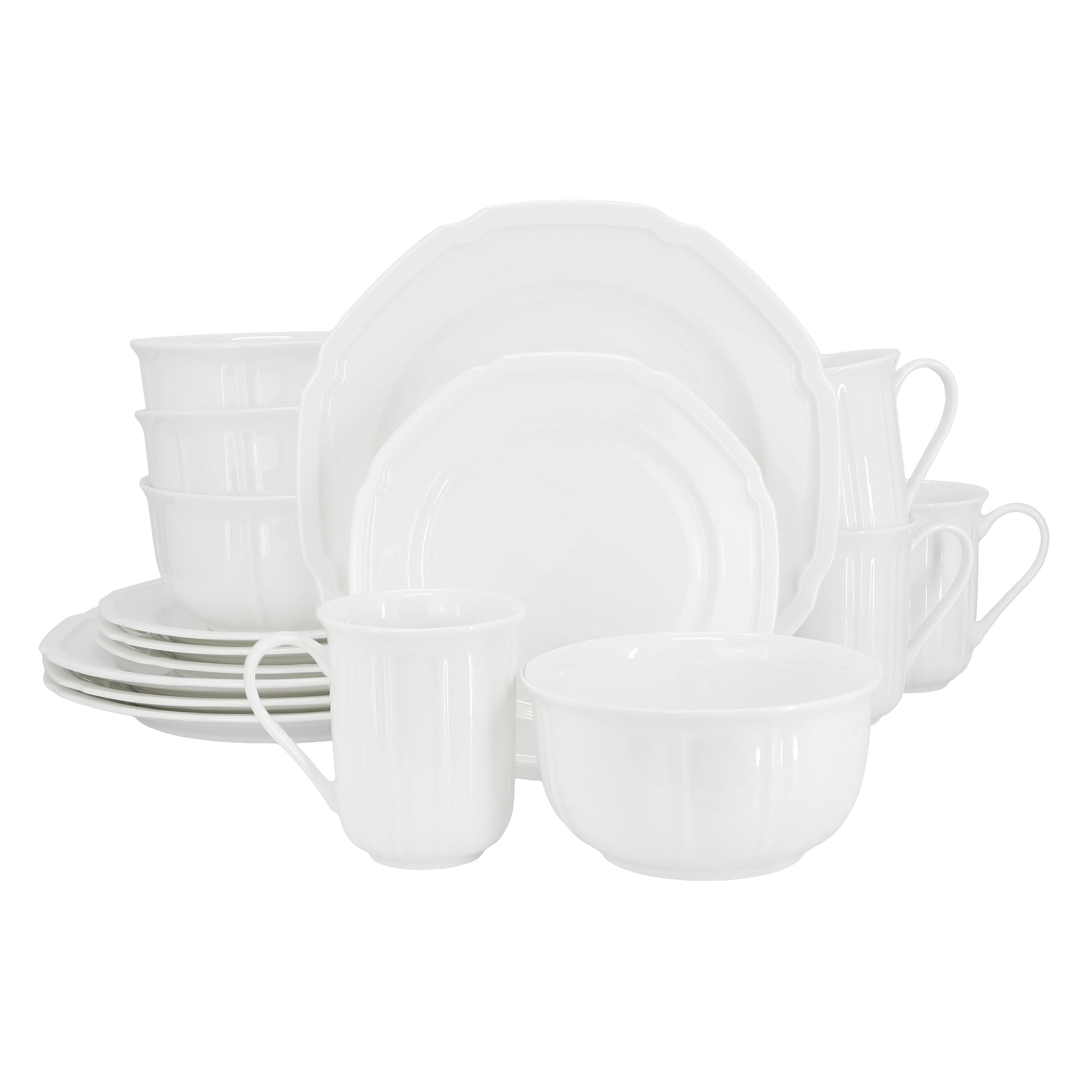 Meritage Bavaria 16 Piece Scallop Rim Bone China Dinnerware Set in White LuxuryLifeWay Online Store