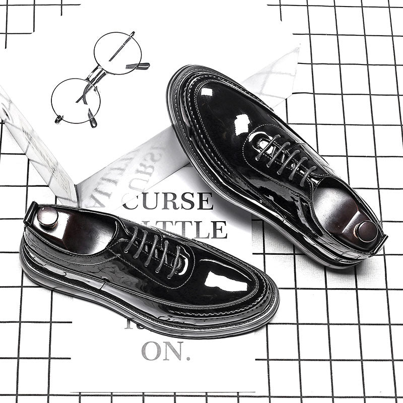 Round toe lace-up patent leather shoes LadyShow.Store