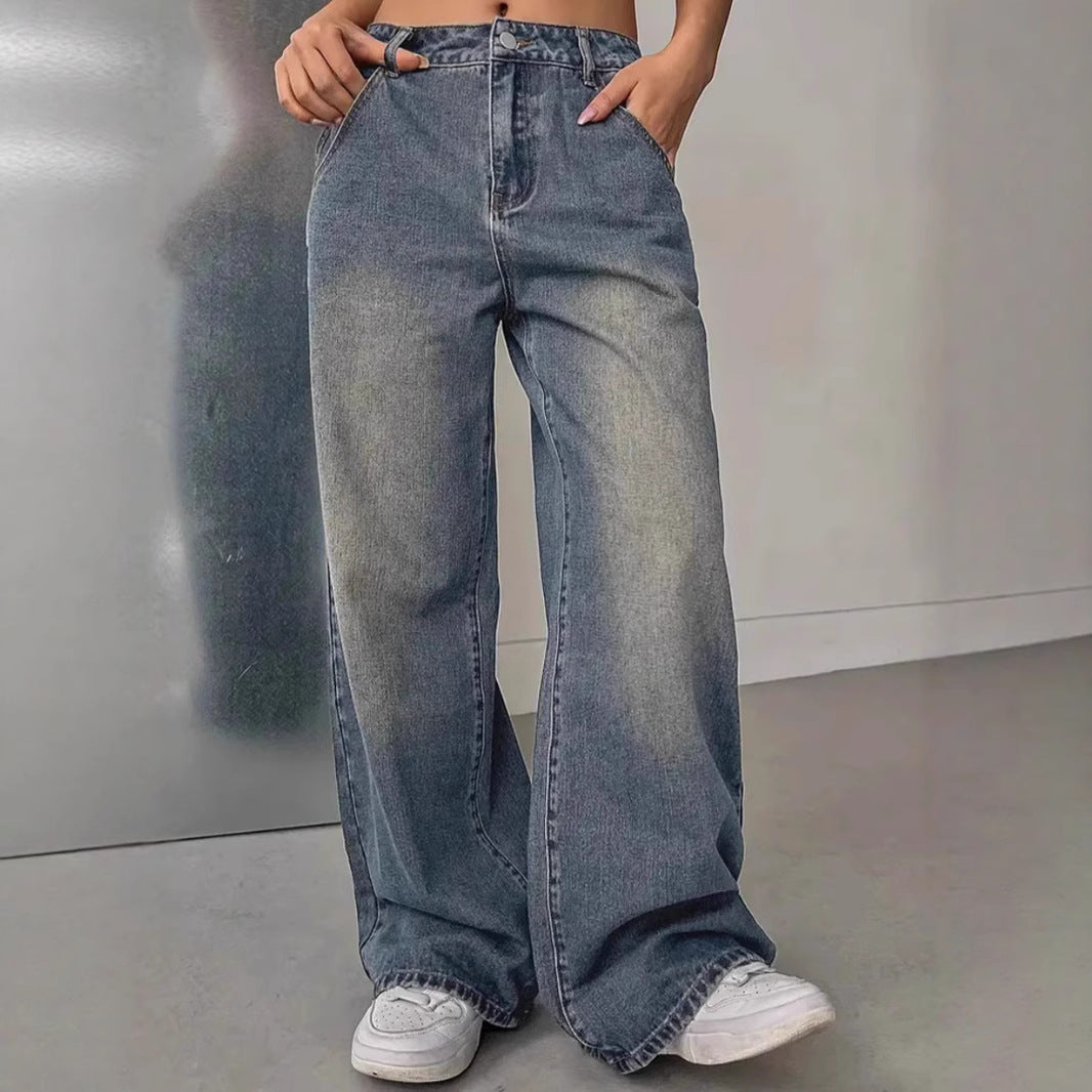 European And American Women's Washed Vintage Denim Pants LadyShow.Store