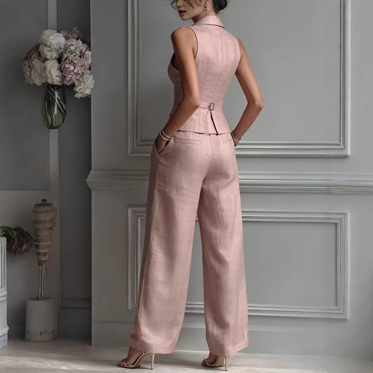 Summer Sleeveless Suit Casual Single-breasted Vest And Casual Pants Set NorixaFashion.com