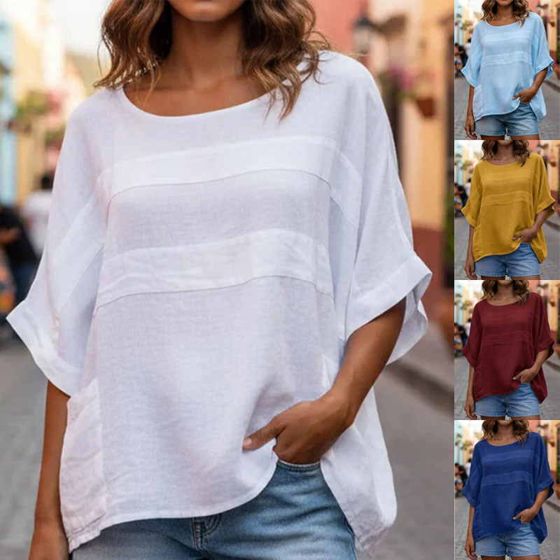 Loose-fitting Top With A Crew Neck And Three-quarter-length Sleeves LadyShow.Store