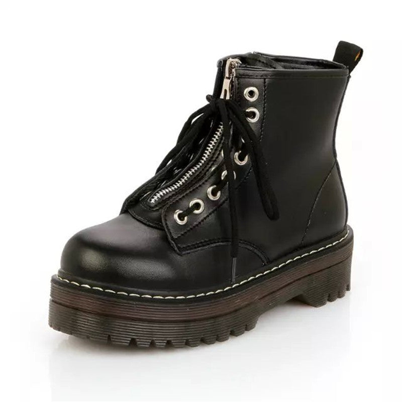 Round Toe Front Lace Up Womens Boots Mid Tube Martin Boots LadyShow.Store