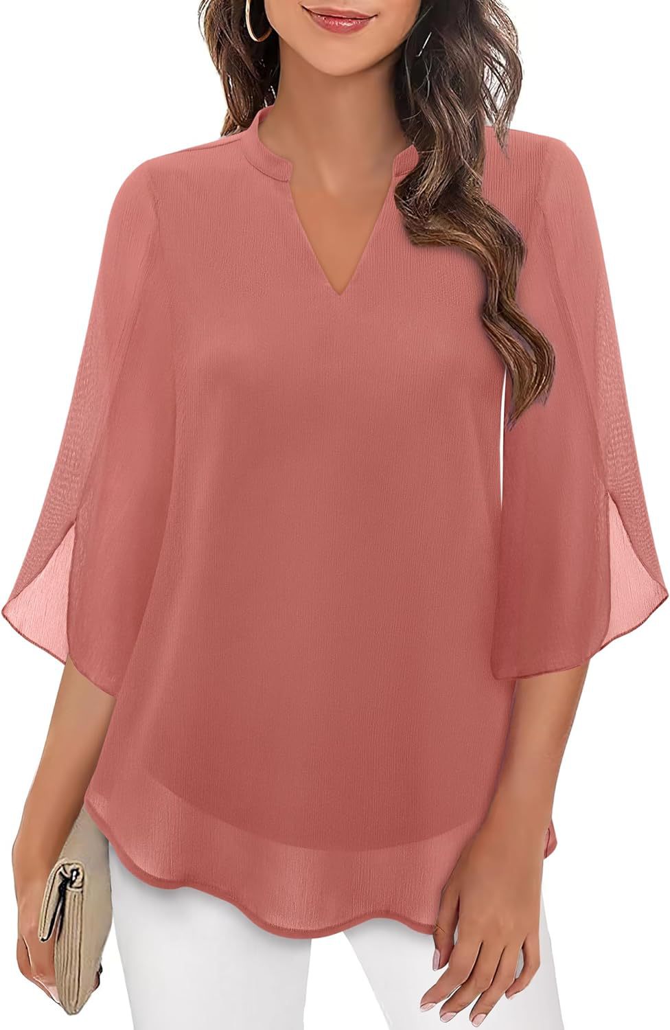 Women's Petal Sleeve Top Loose V-neck Chiffon Shirt LadyShow.Store
