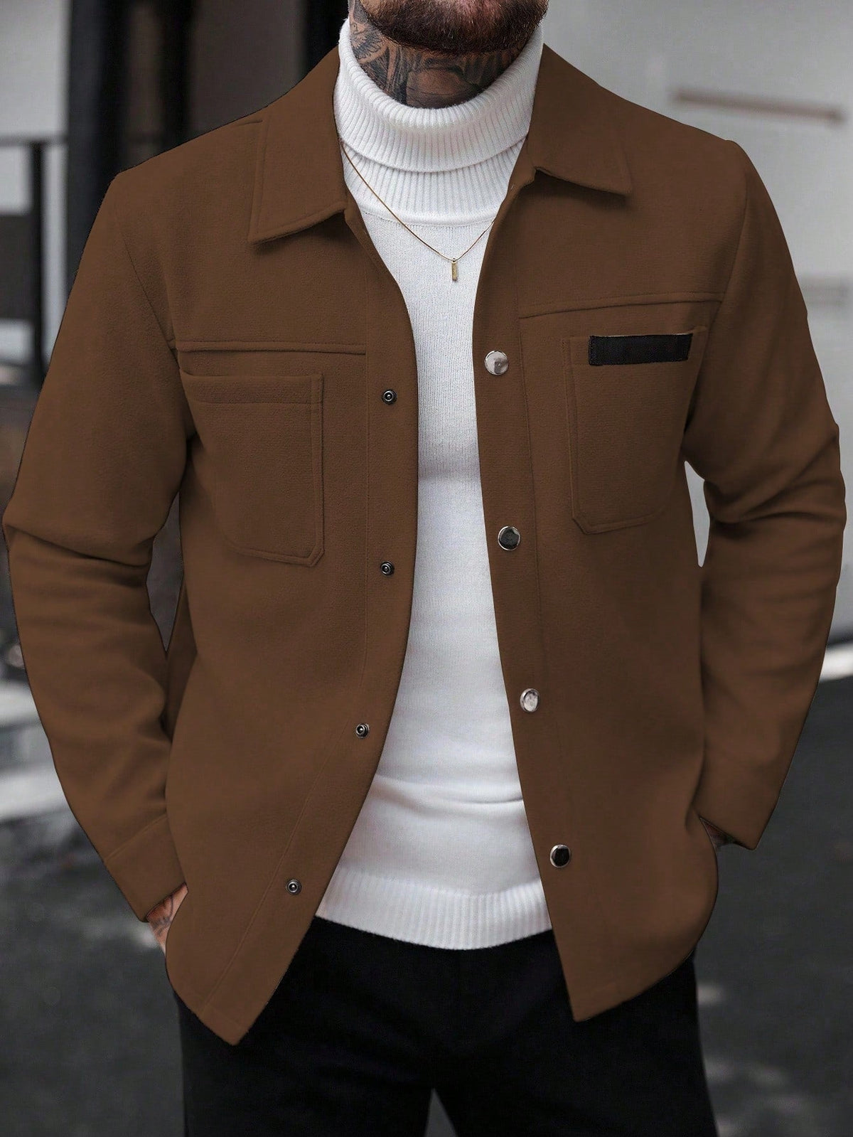 2026 Autumn Winter European And American Men's Fashion Pocket Woolen Jacket With Lapel Casual Single-Breasted Coat For Men 2600808 NorixaFashion.com