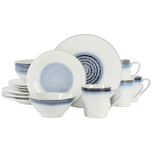 Gibson Elite Spiral Embossed 16 Piece Stoneware Dinnerware Set in Blue LuxuryLifeWay Online Store