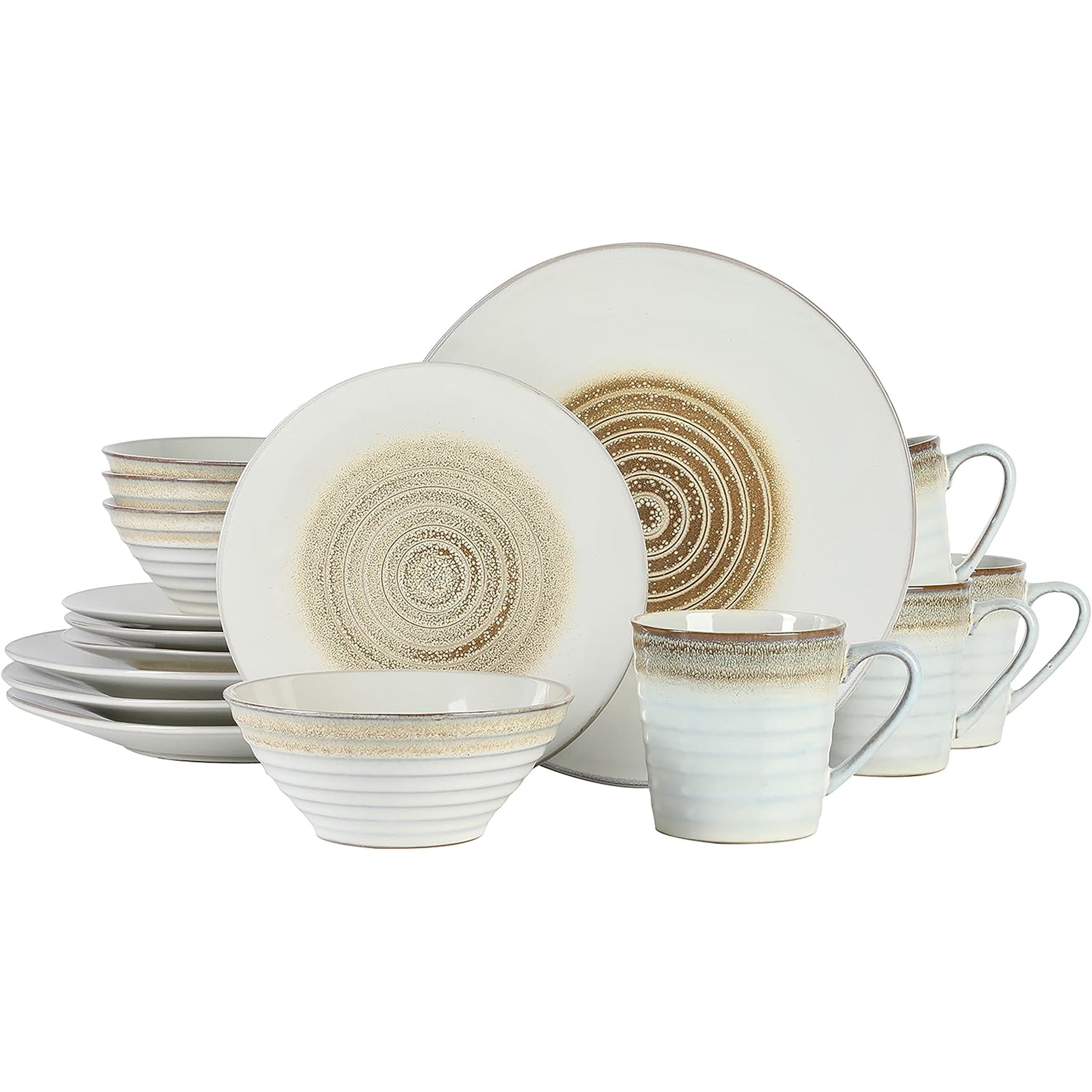 Gibson Elite Spiral Embossed 16 Piece Stoneware Dinnerware Set in Taupe LuxuryLifeWay Online Store