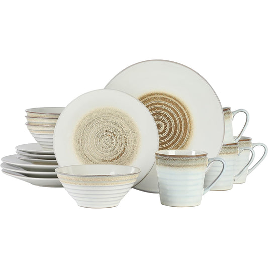 Gibson Elite Spiral Embossed 16 Piece Stoneware Dinnerware Set in Taupe LuxuryLifeWay Online Store