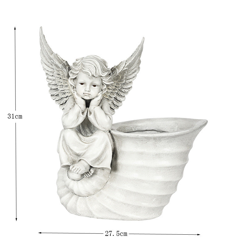 Garden Decoration Angel Flower Cylinder Sculpture PearlNestDecor.com