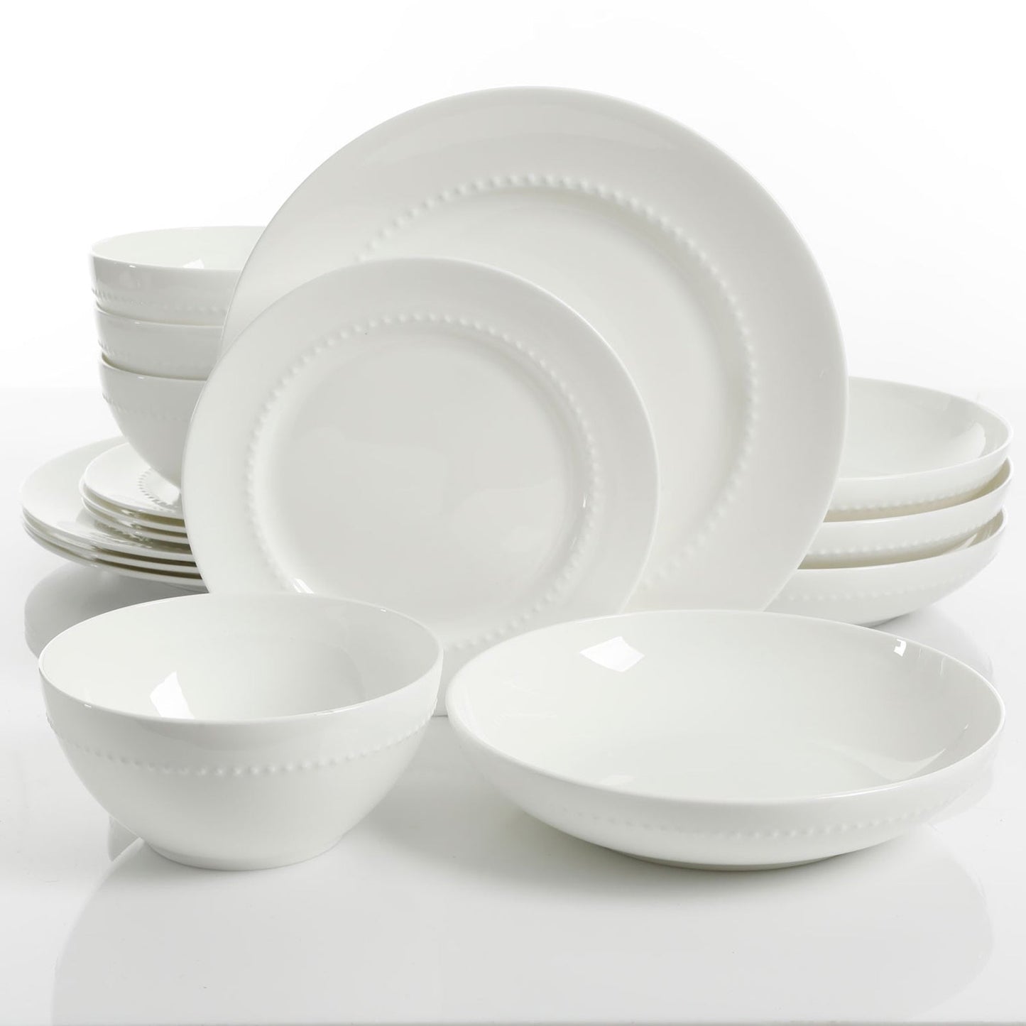 Gibson Elite Gracious Dining 16pc Bone China Double Bowl Dinnerware Set in White LuxuryLifeWay Online Store