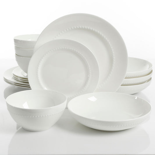 Gibson Elite Gracious Dining 16pc Bone China Double Bowl Dinnerware Set in White LuxuryLifeWay Online Store