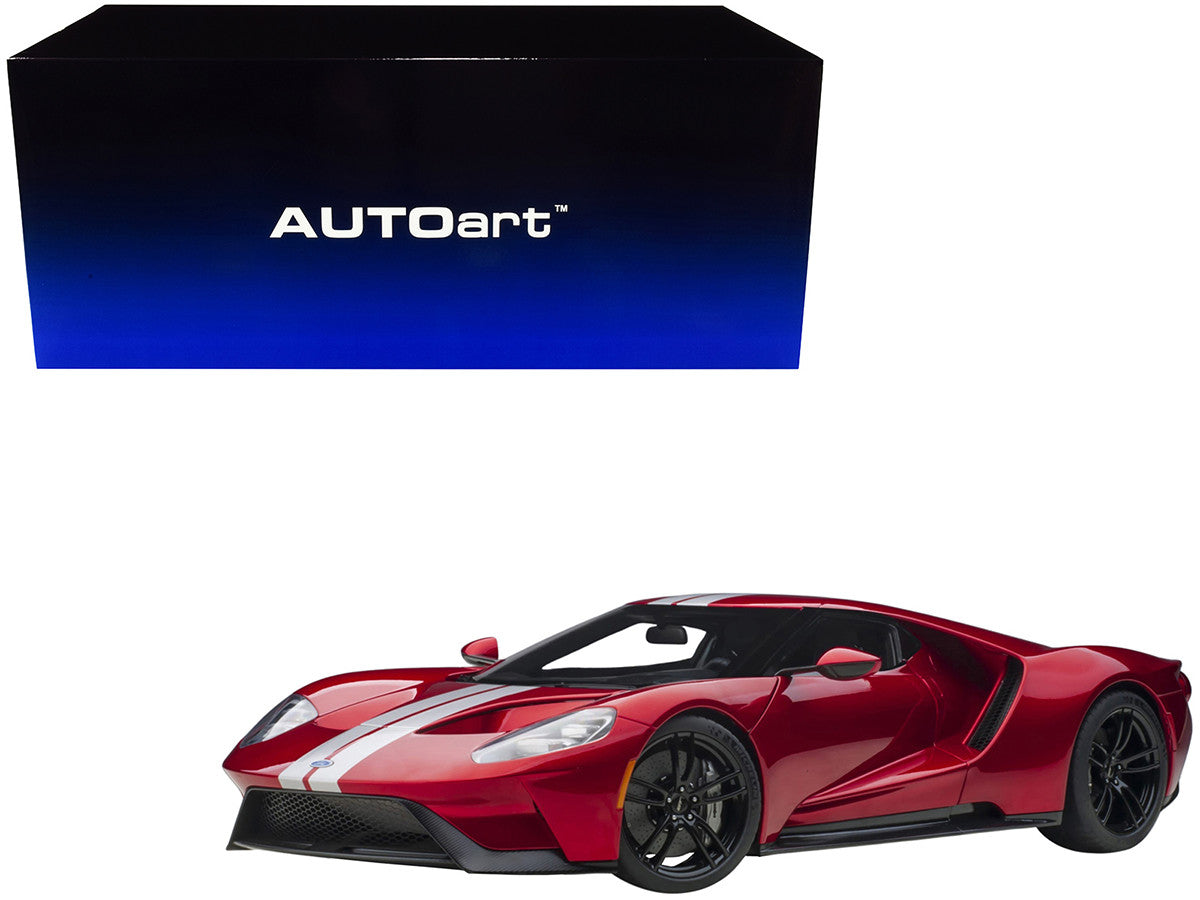 2017 Ford GT Liquid Red Metallic with Silver Stripes 1/12 Model Car by Autoart LuxuryLifeWay Online Store