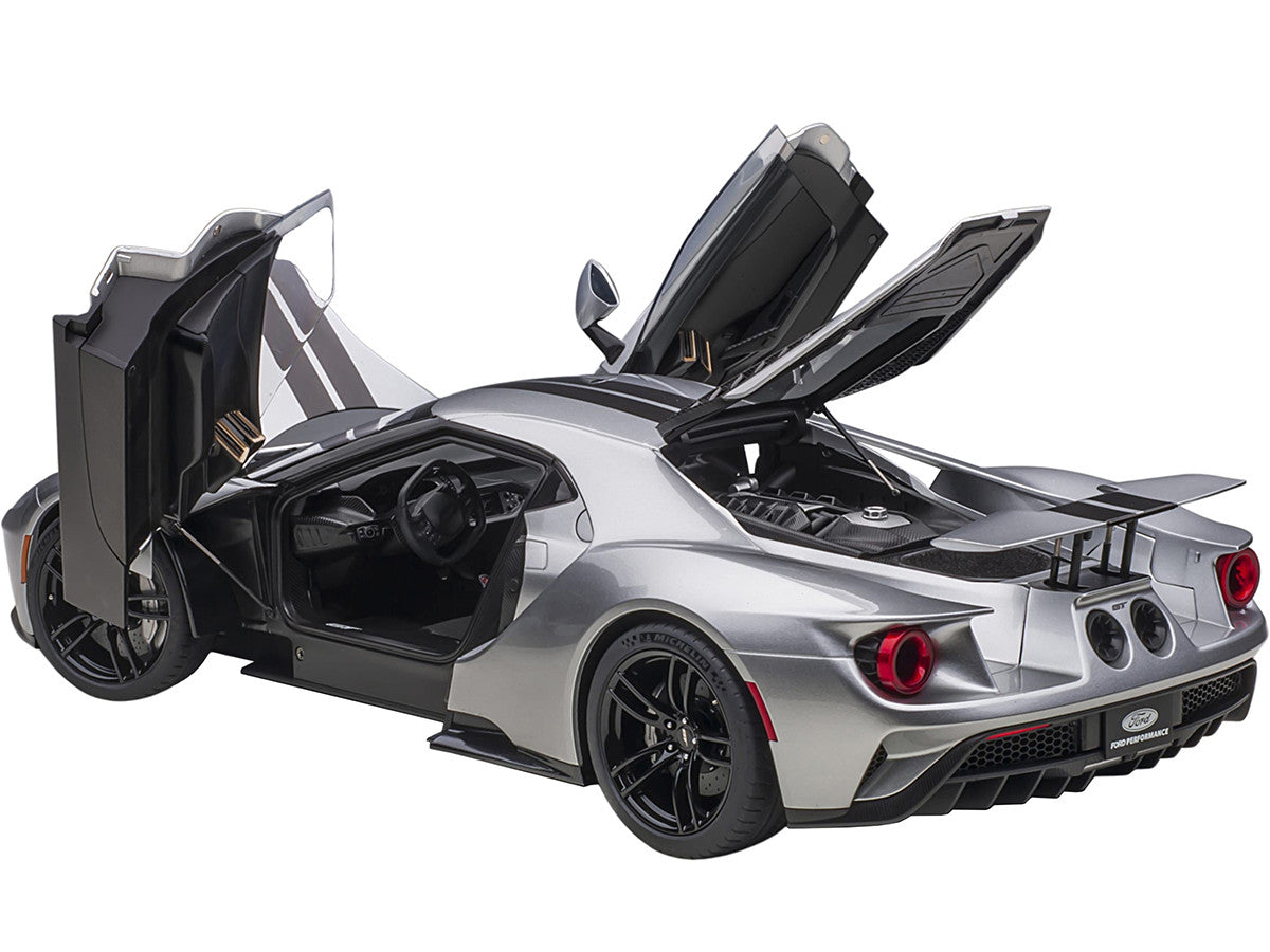 2017 Ford GT Ingot Silver Metallic with Black Stripes 1/12 Model Car by Autoart LuxuryLifeWay Online Store