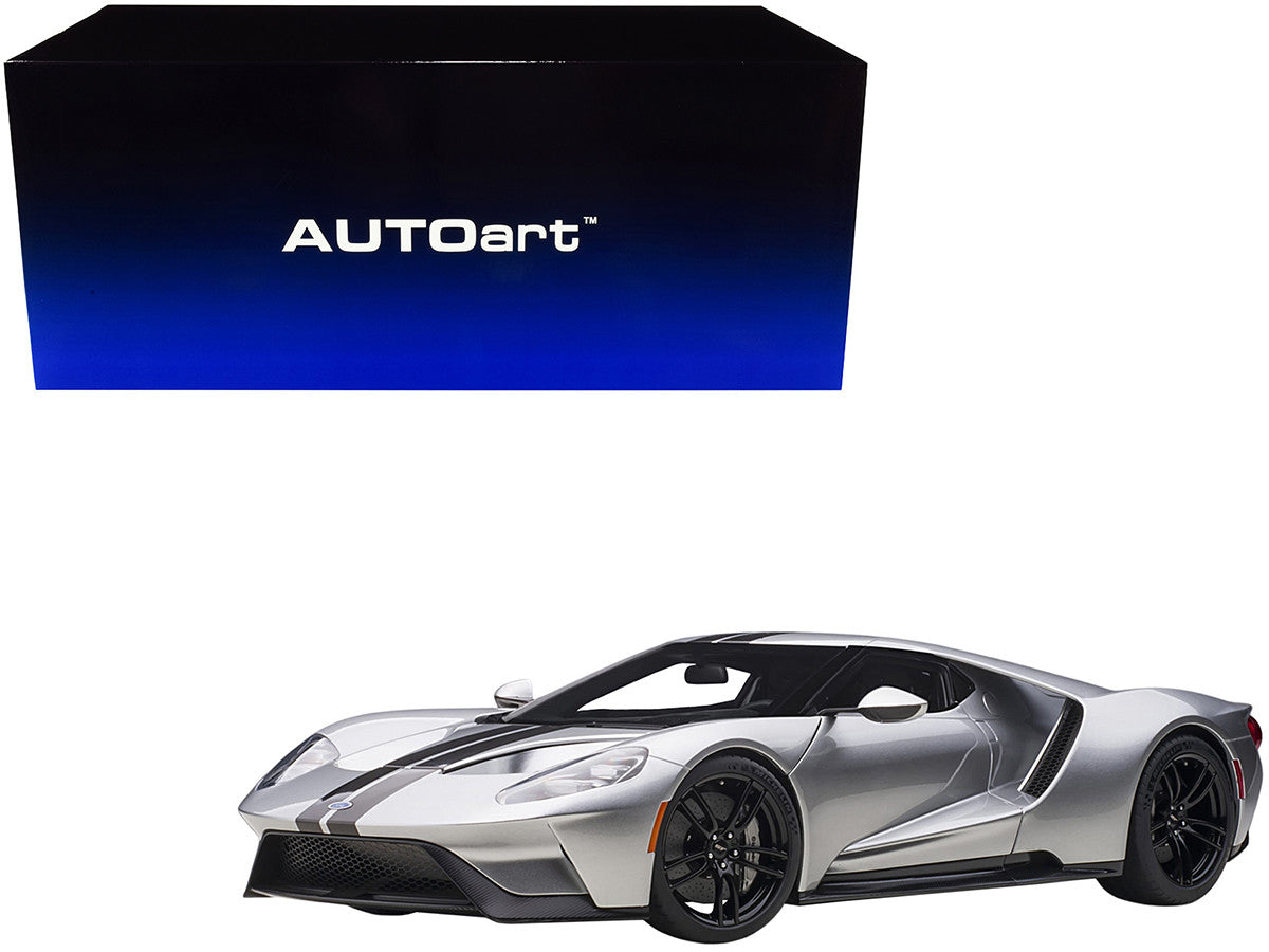 2017 Ford GT Ingot Silver Metallic with Black Stripes 1/12 Model Car by Autoart LuxuryLifeWay Online Store